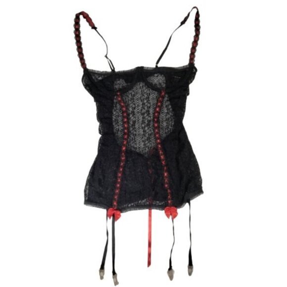 Vtg Y2K Fredericks Of Hollywood Lace Bustier OS Red Black Goth Emo Seduction - Picture 1 of 8
